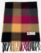 NEW 100 CASHMERE SCARF /WRAP MADE IN ENGLAND Plaid Black/Gray/Plum/Yellow