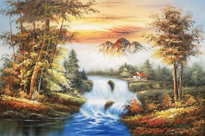 Waterfall Landscape (#2J-1), 24x36, 100% Hand Painted Oil