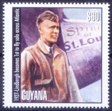 Guyana 2001 MNH, 1927 Lindbergh 1st to fly solo across Atlantic Aviation History