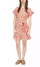 Size S Michael Michael Kors Women's Palm Ruffle-Sleeve Dress Sangria.