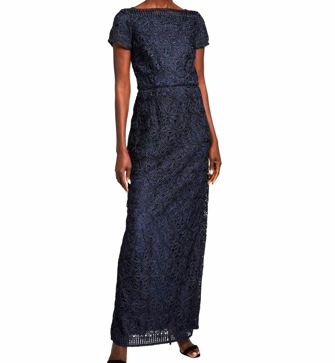 short sleeve column dress Betsy & Adam Petite Sleeveless Dress with Ruched Slit - Black/Emerald