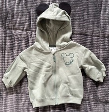 Disney H M 6M Green Mickey Mouse Long Sleeve Zip Sweatshirt