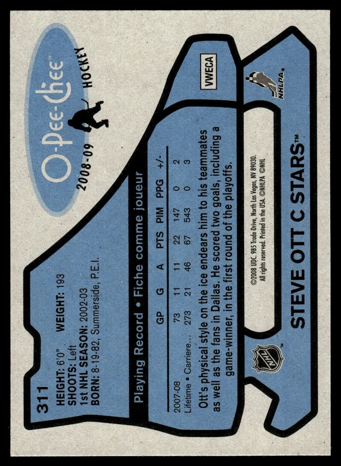 2008-09 O-Pee-Chee 1979-80 Retro Steve Ott Dallas Stars #311 - Image 2 of 2