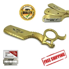 SMART CUT THROAT BARBER SALON NAVAJA STRAIGHT RAZOR BLADE HOLDER + 10 BLADE GOLD