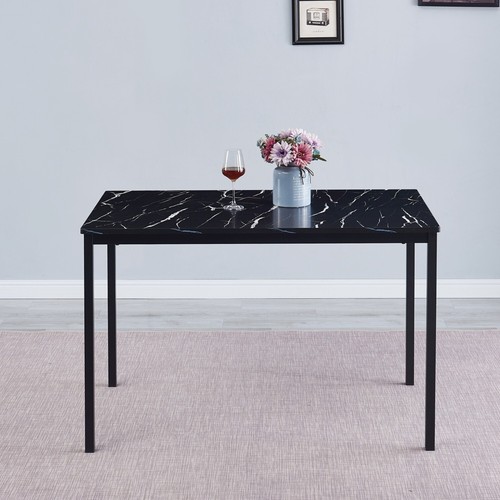 4pcs Black Faux Leather Dining Chairs & Black Marble MDF Top Dining Table Set - Picture 4 of 10