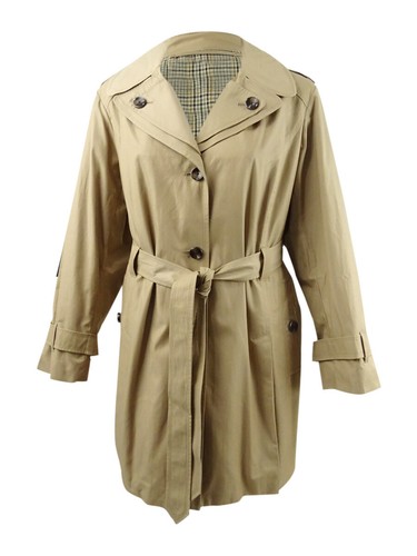 London Fog Plus Size Hooded Belted Raincoat - British Khaki