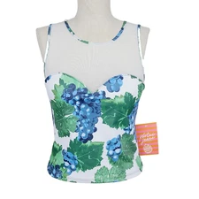 NEW Kortni Jeane Sweetheart Swim Tankini Top S Whie Purple Green Grapes Cropped