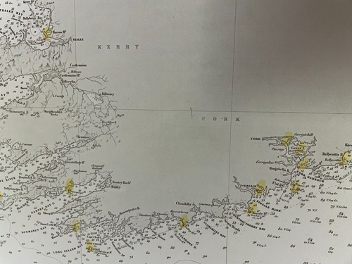 IRELAND SOUTH & WEST COAST 1865 (1889) VERY LARGE ANTIQUE SEA CHART 19TH CENTURY - Picture 13 of 15