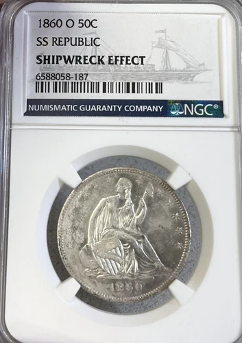 1860-O SS Republic NGC Shipwreck Effect! Seated Liberty Half Dollar