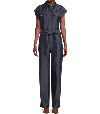 Michael Kors Tie-Waist Button-Front Jumpsuit. Sz L $195 Value