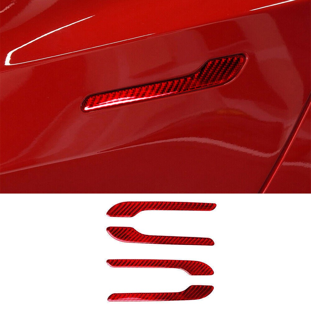 Red Carbon Fiber Side Door Handle Cover Trim Accessories For Tesla Model Y 17-22