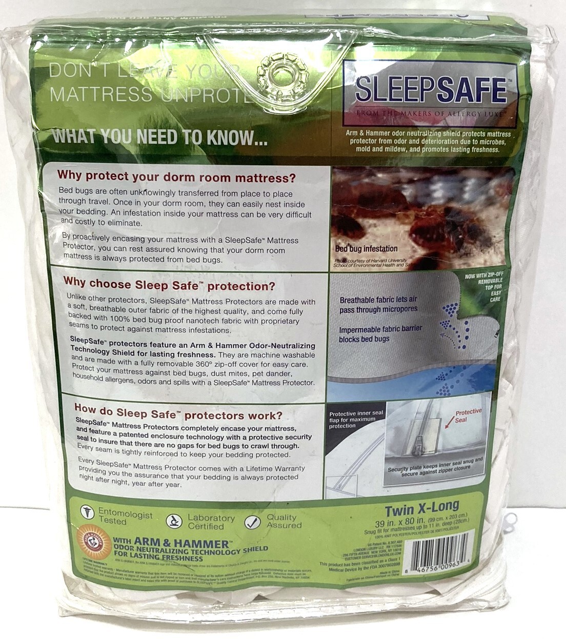 SleepSafe Mattress Protector TWIN XLONG Bed Bug Dorm Room Premium 39×