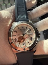 Bulova Marine Star 98A225 Automatic Men's Watch White Dial Blue Rubber Strap