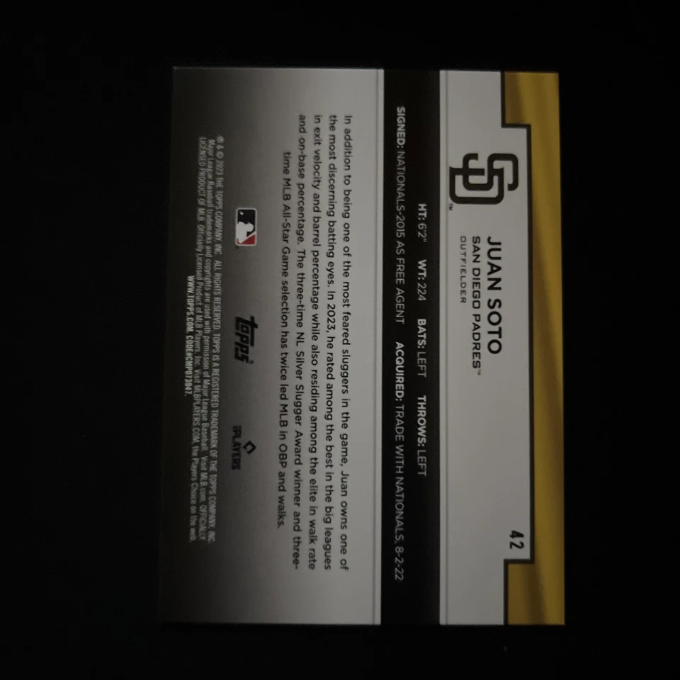 2023 Topps Flagship Collection #42 Juan Soto San Diego Padres MLB NY Mets - Image 2 of 3