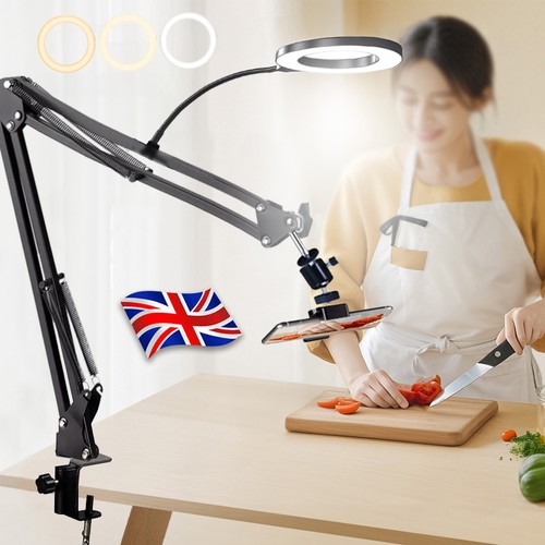 Overhead Phone Mount with Ring Light Flexible Arm Tripod Phone Camera Holder G