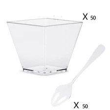 Mini Dessert Cups 50 CT 2 oz Clear Plastic Cups with Spoons Mini Dessert Bowls