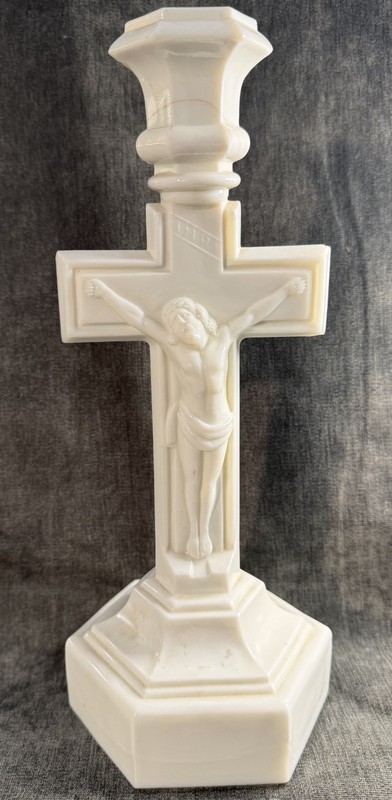 Antique 11 1/2" GLASS CRUCIFIX Candle Stick/Holder Cambridge Glass Company 1903
