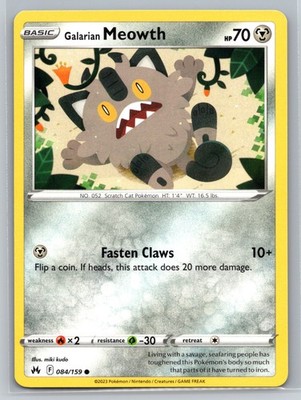 Galarian Meowth 084/159 Crown Zenith Metal-Type Basic Common Pokemon TCG Card