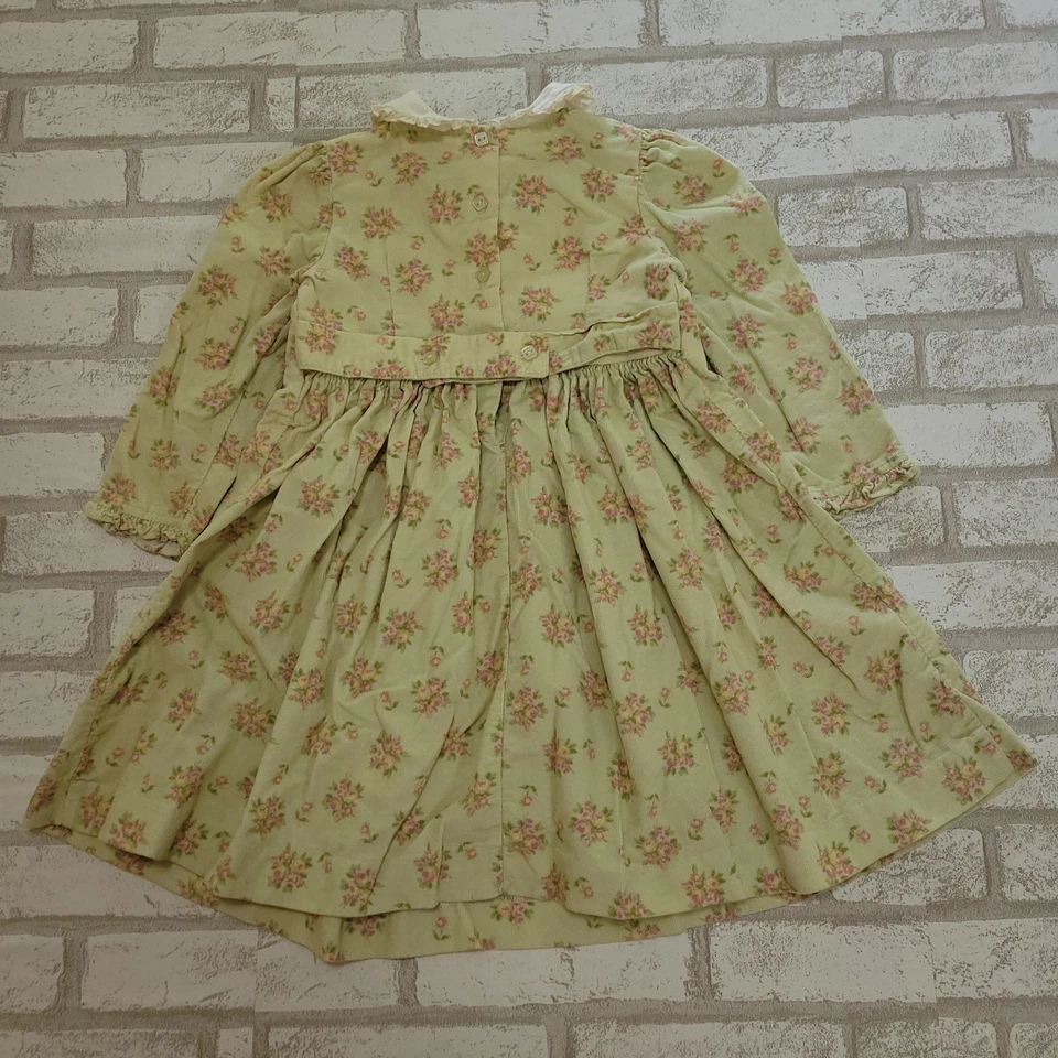 Vestido Laura Ashley Niño Pequeño 3T Verde Rosa Floral Pana Cottagecore Tea Party Foto 2 de 4