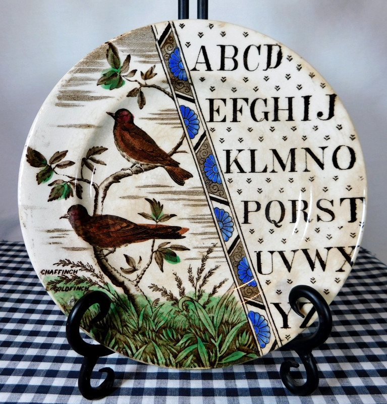 Antique Victorian ABC Plate – Chaffinch & Goldfinch – Tunstall Staffordshire Eng
