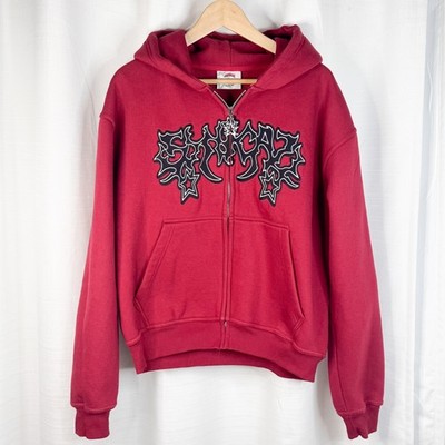 Synical Global Hoodie Jacket All Stitched Embroidered Red Boxy Fit M Streetwear