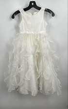 David's Bridal Girls White Sleeveless Round Neck Ruffled Back-Zip Dress Size 5