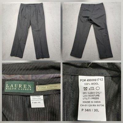 Lauren Ralph Lauren Dress Pants Men 34x30 Gray 100% Wool Total Comfort Read