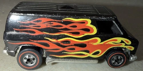1974 Hot Wheels Redline Super Van in Black - Chrome Plastic Base Flames