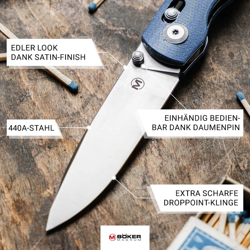 MAGNUM Shango Taschenmesser EDC 440A Micarta Crossbar Lock Clip Blau 01BM0003 - Bild 3 von 4