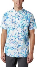 NWT Columbia Rapid Rivers Printed Short Sleeve Shirt Hawaiian Palm Blue Small