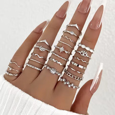 23Pcs Boho Midi Knuckle Ring Set Women Gold Silver Crystal Star Moon Stacking Lo