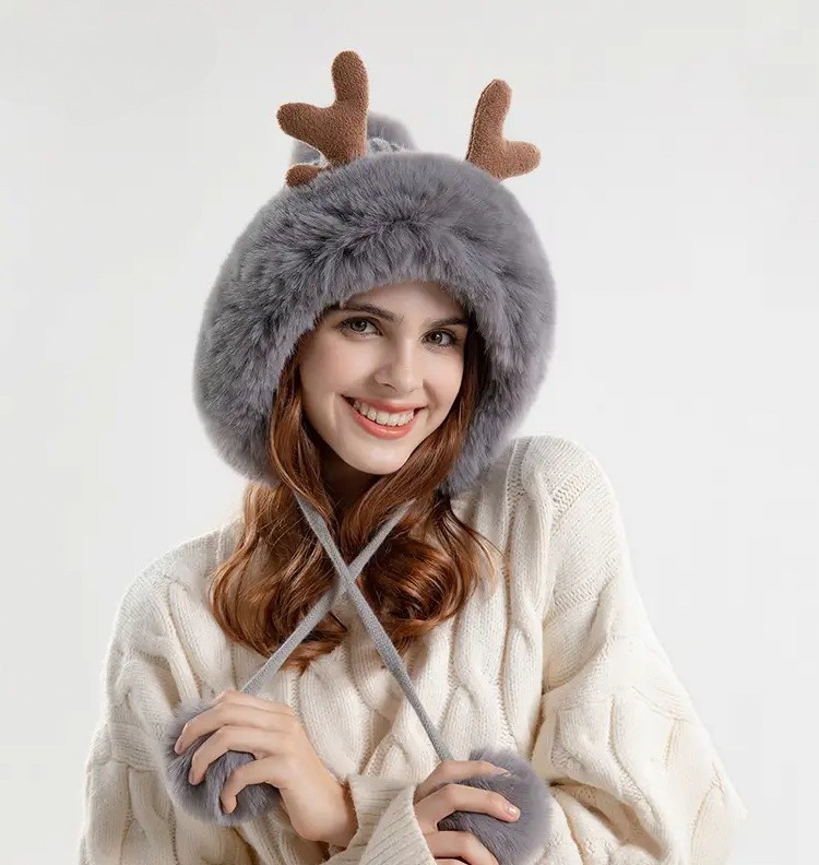Women Grey Solid Winter Peruvian Cover Ears Beanie Hat Ear Flaps Sherpa Snow Women Grey Solid Winter Peruvian Cover Ears Beanie Hat Ear  main image 4