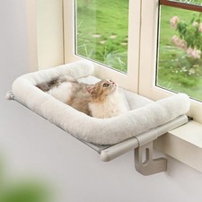 Cat Window Sill Perch with Large Bolster, Easy to Adjust  Medium, White