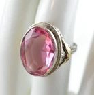 Vintage Sterling Silver Filigree Pink Topaz Statement Ring Size 7.5 6.2g Ornate