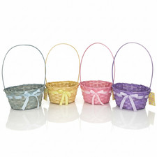 Easter Woven Basket With Ribbon Treat Basket Egg Hunt Assorted Colours