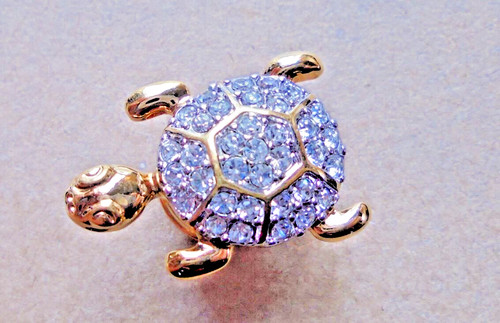RARE! Swarovski (Swan Logo) Gold Rhodium Plated Crystal Encrusted Turtle Brooch!