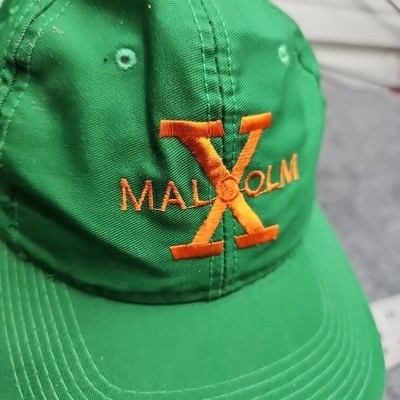 Vintage 80s 90s Malcom X Snapback Hat Green Rare Cap Orange Logo