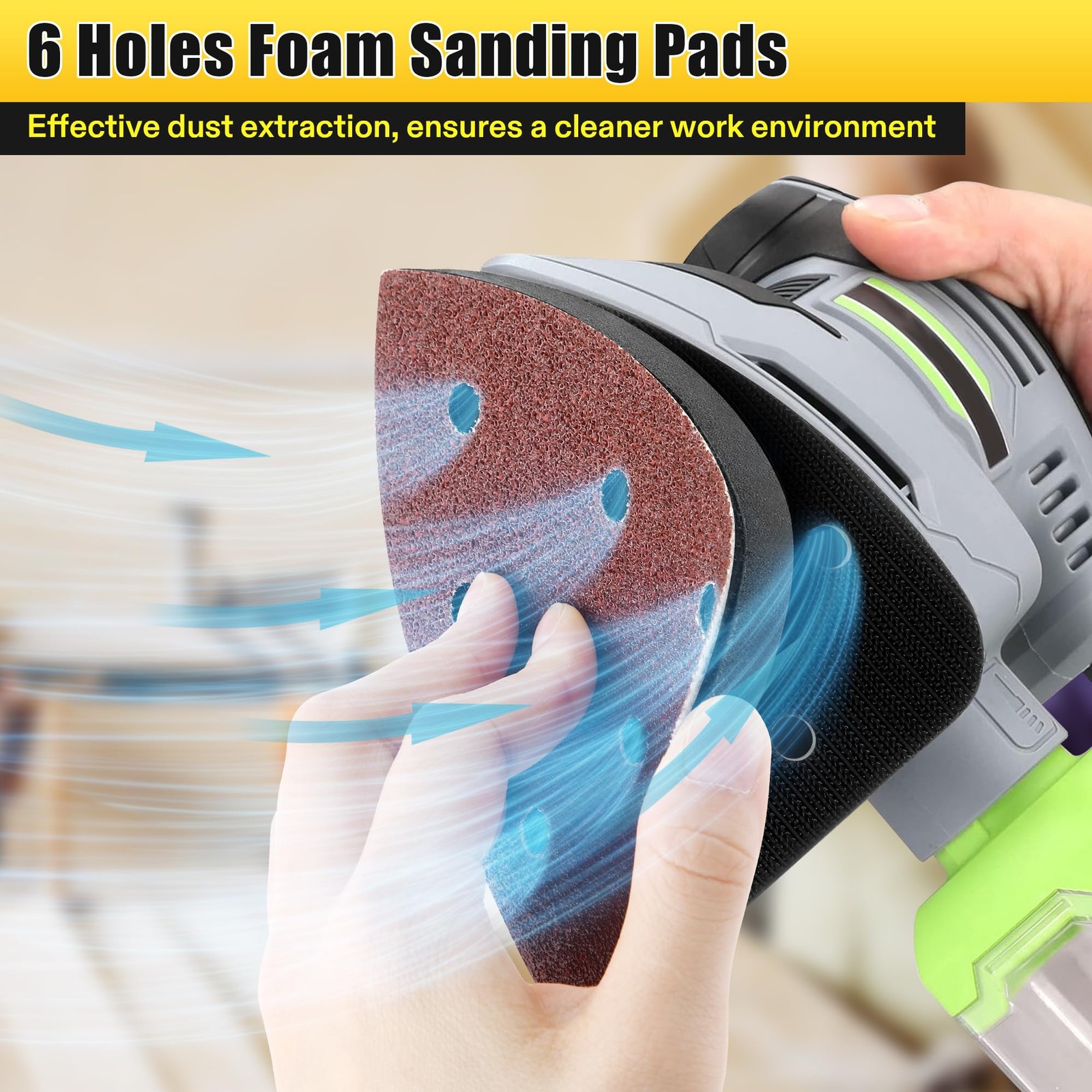 5 Pcs 6 Holes Foam Sanding Pads with Hook and Loop Backing Sander Mouse Detai...