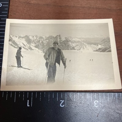 Vintage Black & White Skiing Photo in Japanese Alps c.1960s Winter Scene