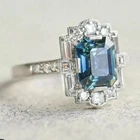 Art Deco 2.10Ct Aquamarine Lab Created Diamond 14K White Gold FN Engagement Ring