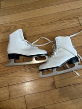 Canstar Lange Figure Skates Ice Skating Size 9 Leather White Blade SLM 10 1/3