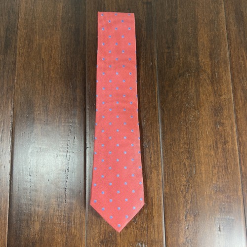 Charles Tyrwhitt Pink w/ Baby Blue Dots Woven 100% Silk Neck Tie 60.5” Long