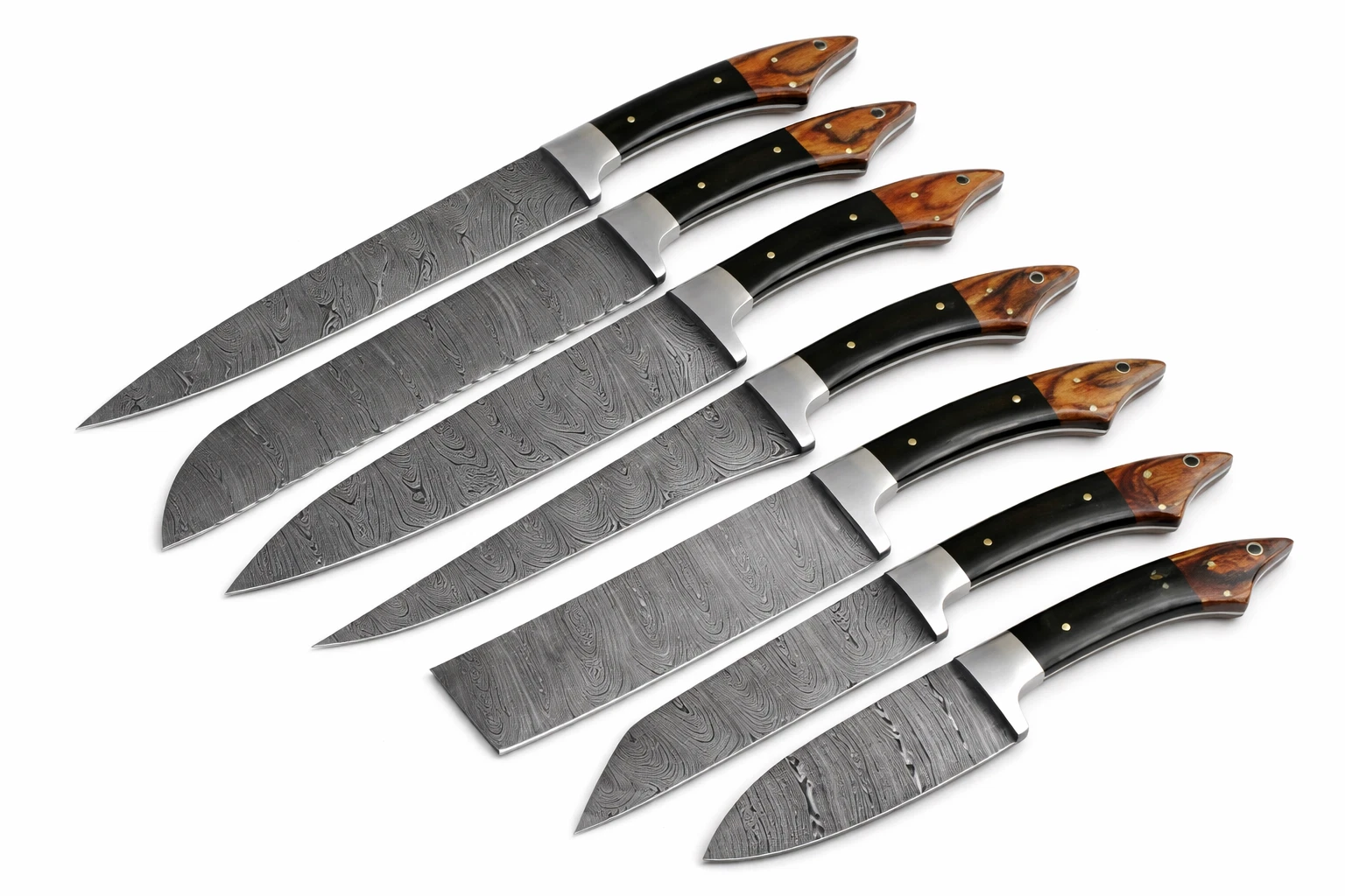Premium Damascus Kitchen Knife Set 7PC Rosewood Handle Custom Handmade Rosewood