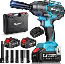 Seesii 1/2in 1000Nm Cordless Electric Impact Wrench Gun,2*4.0Ah Battery& Charger