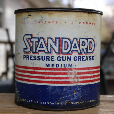 hard to find * 1940's STANDARD OIL INDIANA 3 LB. PRESSURE GUN GREASE Old Tin Can