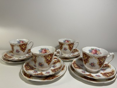 Vintage Adderley Bone China Teetasse Untertasse & Dessertteller X4 Blumen Rosen 1930er