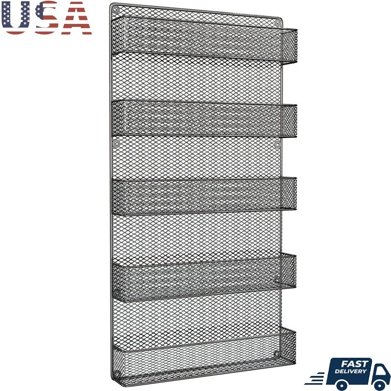 Wall Mounted Spice Rack Organizer 5 Tier Metal Storage Kitchen Pantry Shelf New