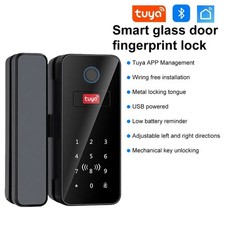 Tuya Bluetooth Fingerprint Glass Door Lock Smart Biometric RFID Remote Unlock