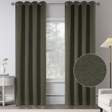 Dark Green Linen 100 Blackout Curtains for Bedroom - 95 Inches Long 2 Panels