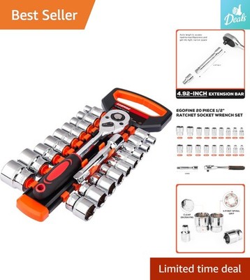 20pc Chrome Vanadium Steel Ratchet Socket Set - Ergonomic Design & Quick Release